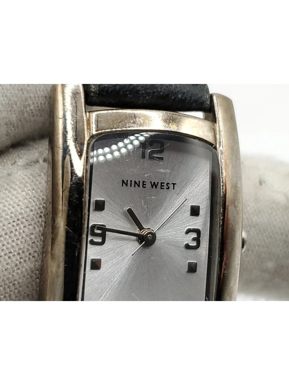 Nine West Quartz 27mm Womens Watch New Battery Silver Tone Rectangle